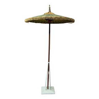 Indonesian Parasol in Wallpaper, Wood and Wool, 1950s For Sale