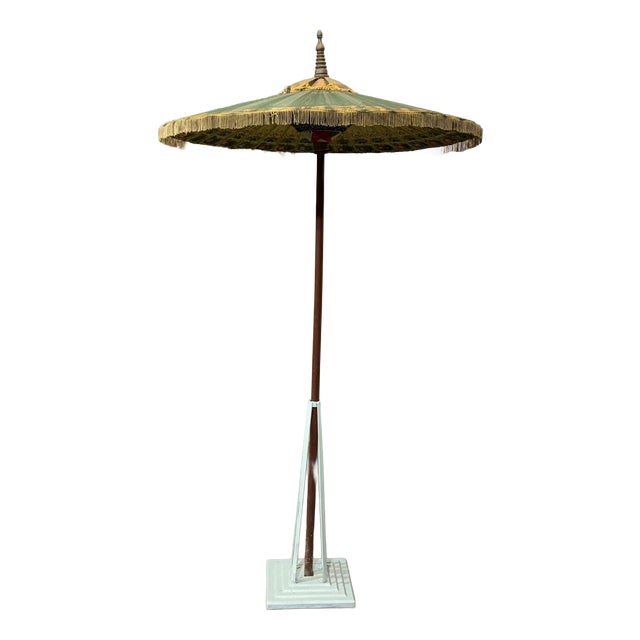 Indonesian Parasol in Wallpaper, Wood and Wool, 1950s For Sale
