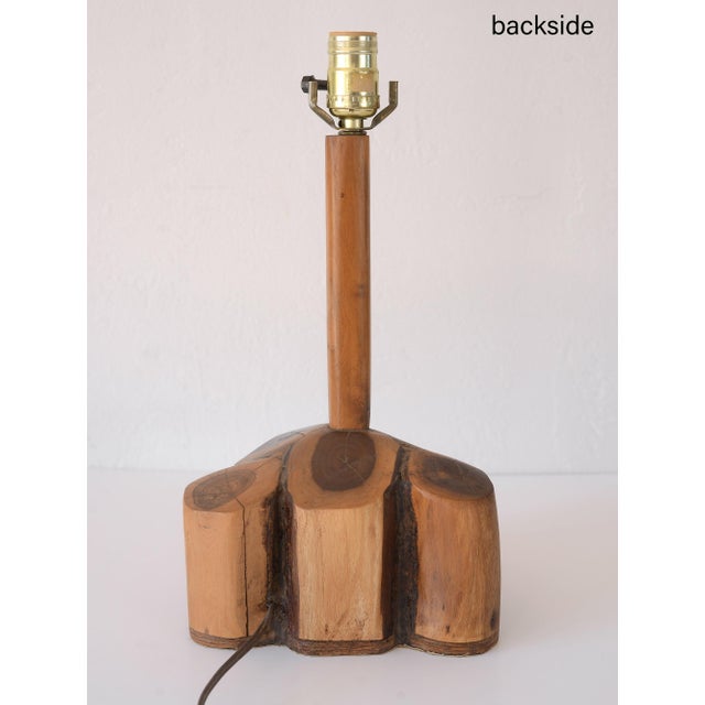 Vintage Brutalist Rustic Carved Wood Log Cluster Table Lamp For Sale - Image 9 of 11
