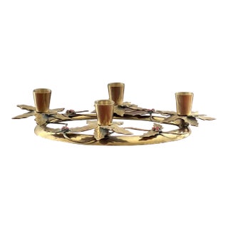 1970s Brass Holly Berry Candle Holder For Sale