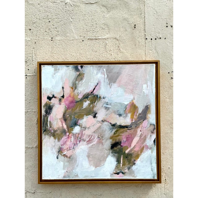 Abstract Vintage Boho Original Abstract Painting on Canvas For Sale - Image 3 of 7