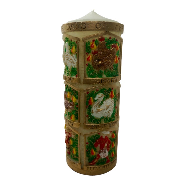 Vintage Mid-Century "Twelve Days of Christmas" Relief Master Pillar Candle For Sale
