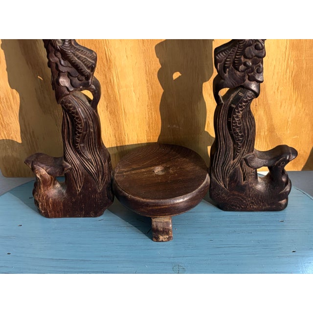 Wood Antique Carved Wood Scabbard Footed Sword Holder with Dragon Beasts For Sale - Image 7 of 12