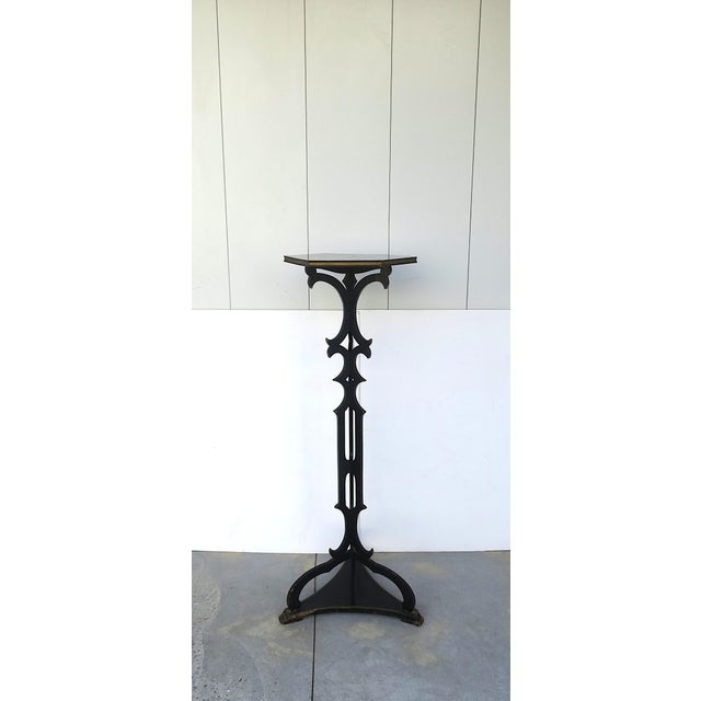 Victorian Black Lacquer Column Pedestal Plant Stand, Tall For Sale - Image 4 of 12