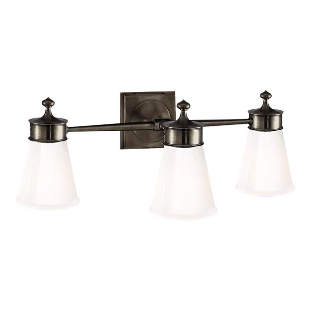 Visual Comfort Signature Siena Triple Sconce in Bronze with White Glass For Sale
