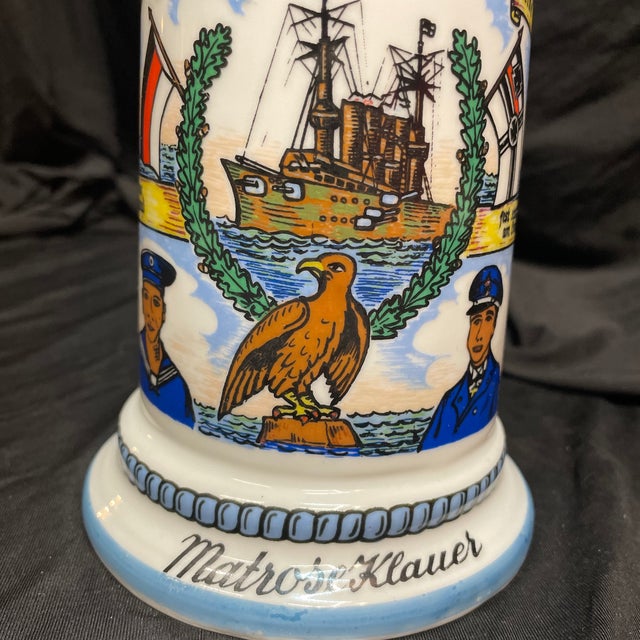 Vintage Naval Commemorative Beer Stein With Elaborate Pewter Lid. For Sale - Image 10 of 12