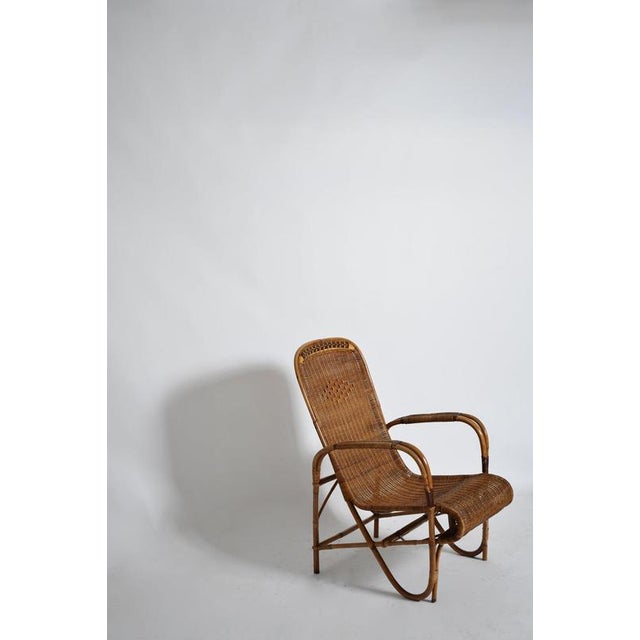 Rattan and Wicker High Back Armchair, 1950s For Sale - Image 3 of 6