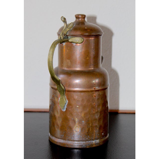 Vintage French Hammered Copper Teapot Pitcher With Brass Handle, 1960s For Sale - Image 9 of 14