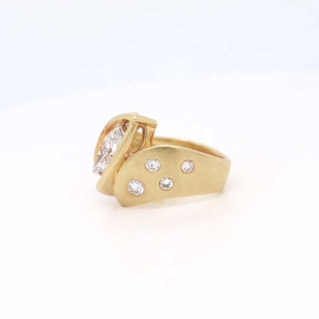 Modernist 18k Gold & 2.22 CTW Marquise Brilliant Cut Diamond Signet Style Ring For Sale In Philadelphia - Image 6 of 12