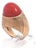 1940s Yellow Gold Mediterranean Coral Cocktail Ring, Unique Design, Size 6.5 For Sale