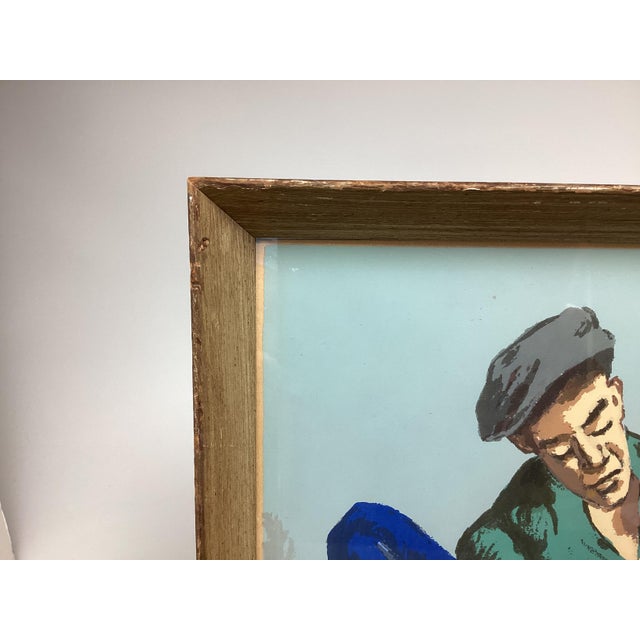Mid 20th Century Color Block Print Signed Tromka Two Men Playing Cards For Sale - Image 9 of 9