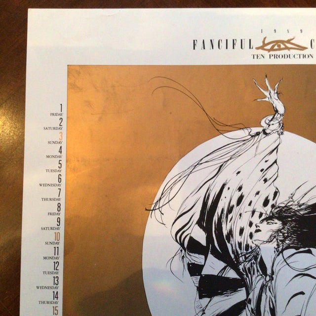 Yoshitaka Amano 1989 September/October Fanciful calendar illustration produced by Ten production. A very rare piece of...
