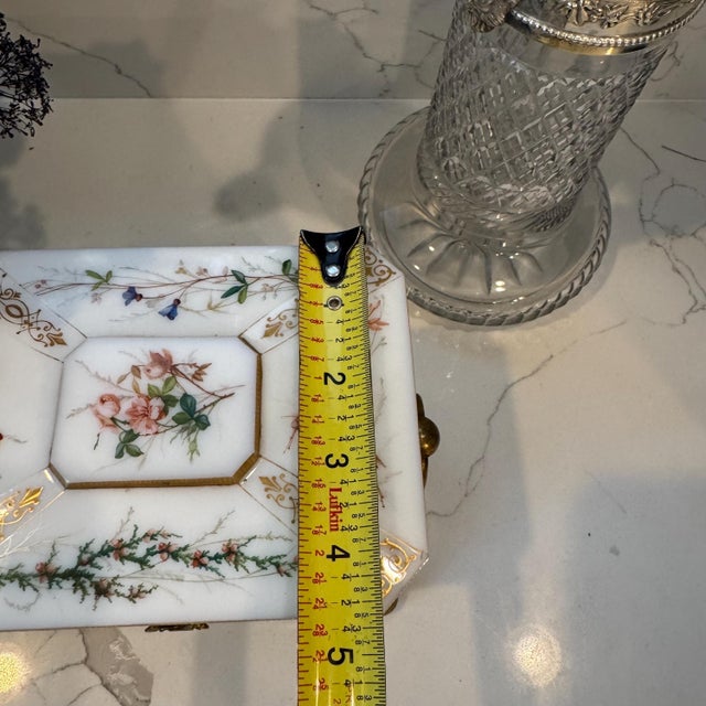 Vintage or Antique Possibly 19th Century White Opaline Glass Jewelry Casket Box Hand Painted Floral Decor & Gilt Bronze 6.25"x4.75"x5.25"h For Sale - Image 15 of 18