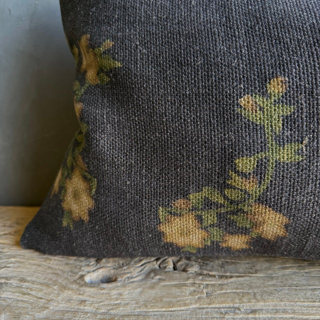 Wabi Sabi French Linen Roses Accent Pillow in Ocré -26" For Sale In Los Angeles - Image 6 of 9