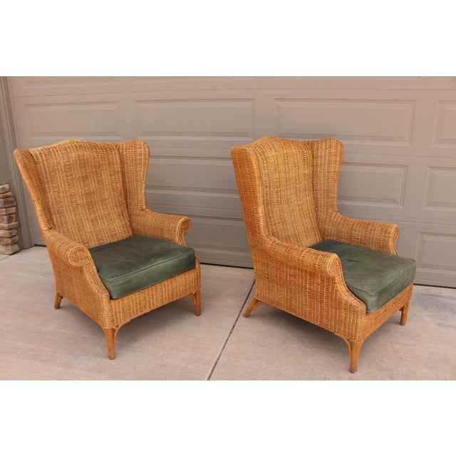 1970s Vintage Henry Link Woven Wicker Wingback Chairs A Pair Chairish