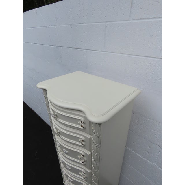 Late 20th Century French Shabby Chic Painted Carved Tall Narrow Lingerie Jewelry Chest 6406 For Sale - Image 5 of 18