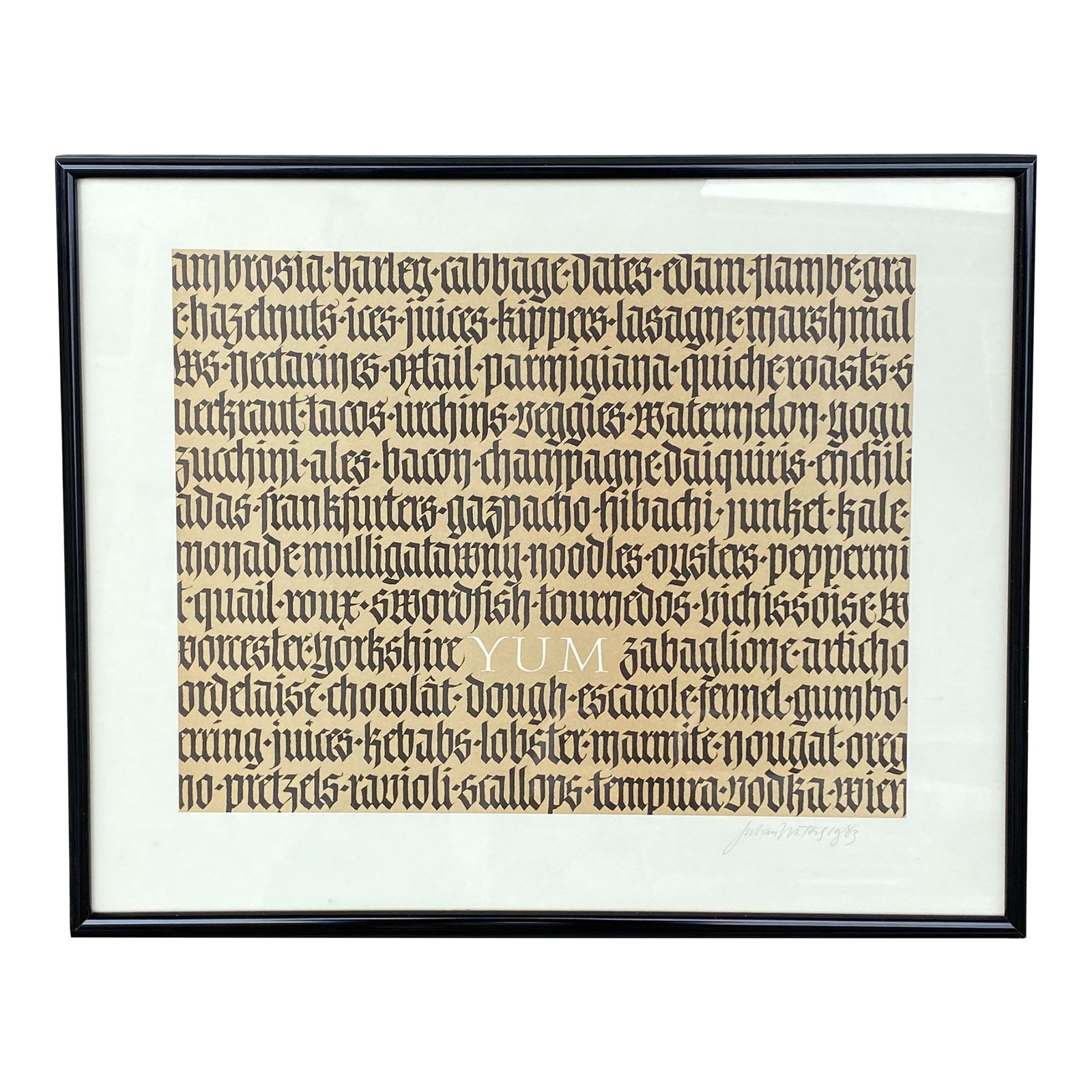 1980s Julian Waters (B. 1957) Signed Calligraphy 