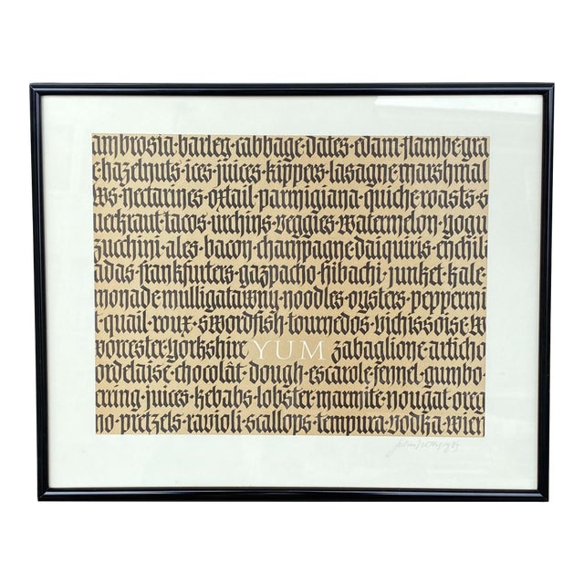 1980s Julian Waters (B. 1957) Signed Calligraphy "Yum" Print, Cooper Union, National Geographic Magazine For Sale