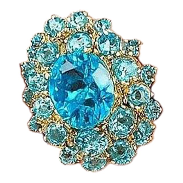Bochic "Orient" Vintage Blue Topaz Cocktail Ring Set In 18K Gold & Silver For Sale