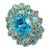 Bochic "Orient" Vintage Blue Topaz Cocktail Ring Set In 18K Gold & Silver For Sale