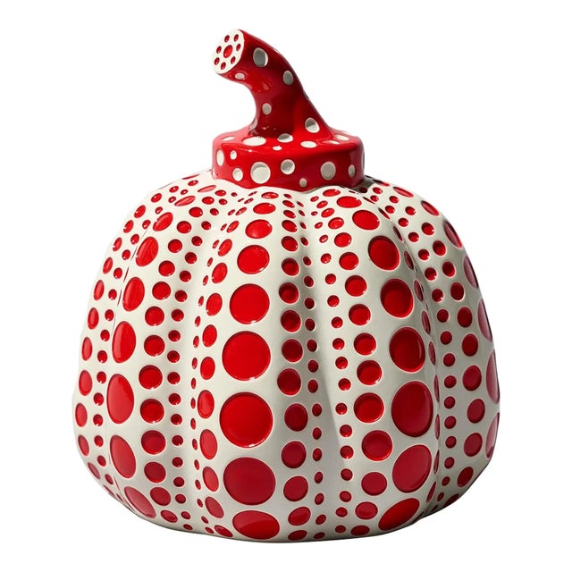 Contemporary Set of 2, Yayoi Kusama Red and Yellow Pumpkin Sculpture With Certificate, 2023 草間彌生 For Sale - Image 3 of 7
