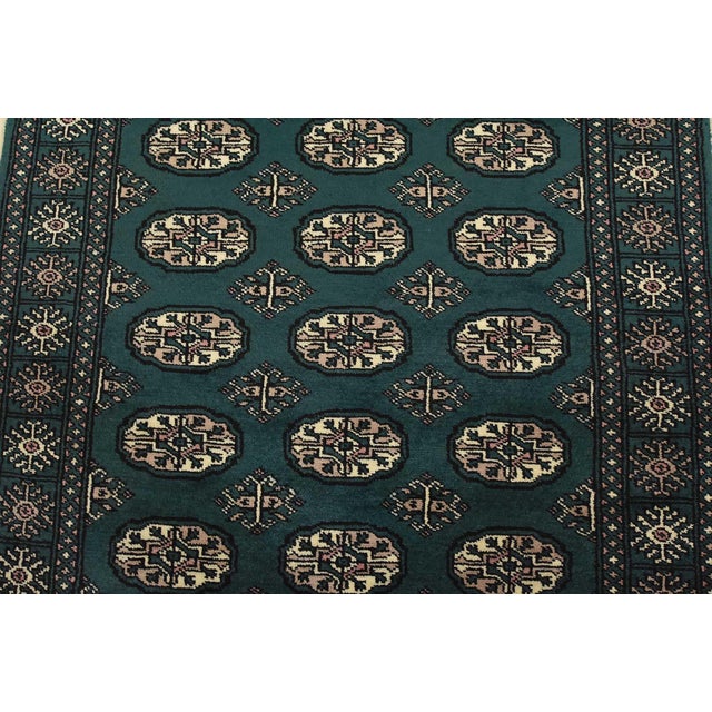 2020s Bokhara Rug 3’7” X 5’11” Green Wool Tribal Hand-Knotted Oriental Carpet For Sale - Image 5 of 12