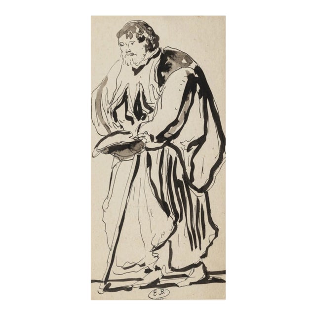 Eugène Berman, Theatrical Figure, 1950s, Ink and Watercolor Drawing For Sale