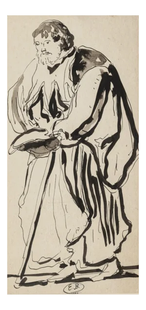 Eugène Berman, Theatrical Figure, 1950s, Ink and Watercolor Drawing