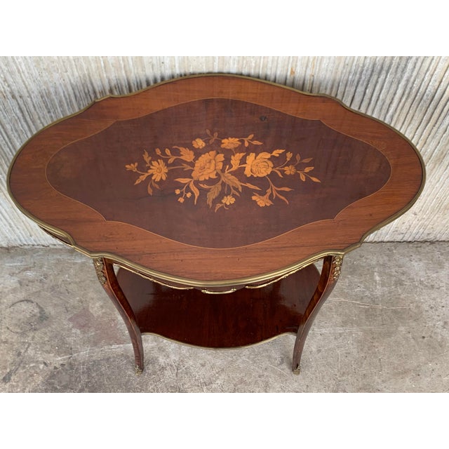 French 19th Century Louis XV Style Style With Floral Marquetry and Gilt Bronze For Sale - Image 4 of 13
