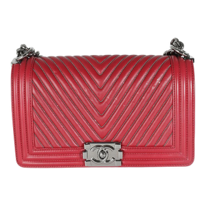 Burgundy Chevron Calfskin Chain Medium Boy Bag