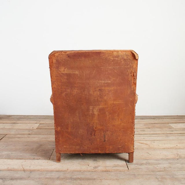Tan Antique French Leather Club Chair, 1920s For Sale - Image 8 of 9