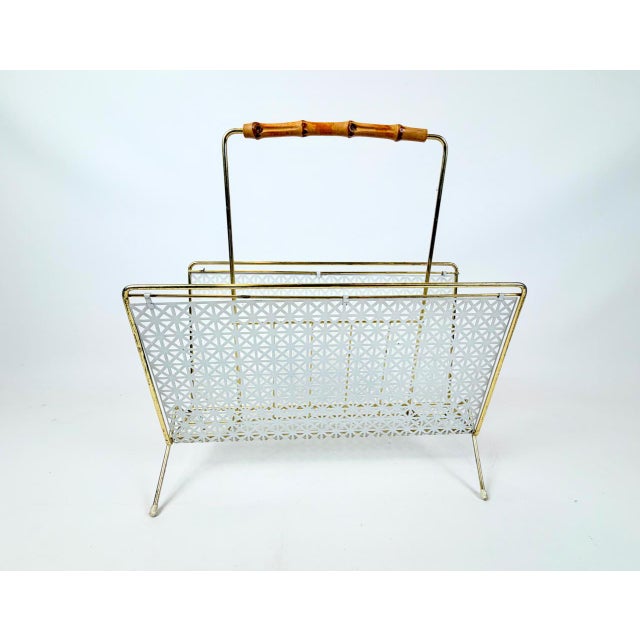 1960s Mid-Century Modern Magazine Rack with Bamboo Handle, 1960s For Sale - Image 5 of 9