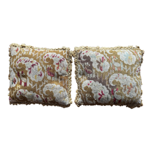 Pair of 19th Century French Needlepoint Pillows With Petite Tassels