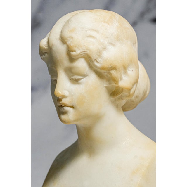 Victorian Lovely Small Hand Carved White Marble Statue Sculpture Woman Bust Profile Antique Art Home Decor For Sale - Image 3 of 12