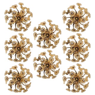 Gold-Plated Flower Flush Mounts attributed to Palwa, 1970s, Set of 2 For Sale