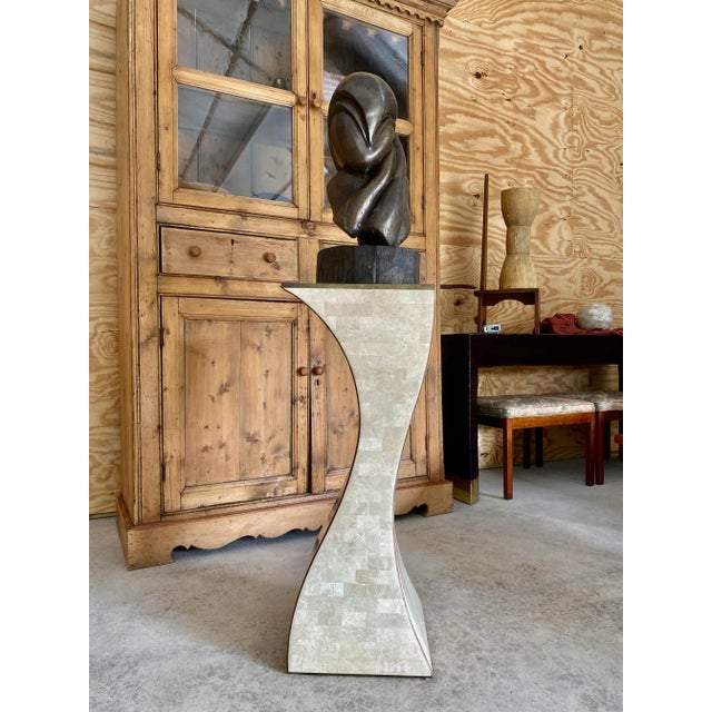 Wood Maitland Smith Tessellated Coral + Brass Pedestal For Sale - Image 7 of 17