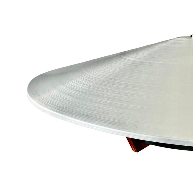 Large Mid-Century Modern Pendant Light in Walnut, Spun Aluminum, and Blackened Aluminum For Sale - Image 4 of 7