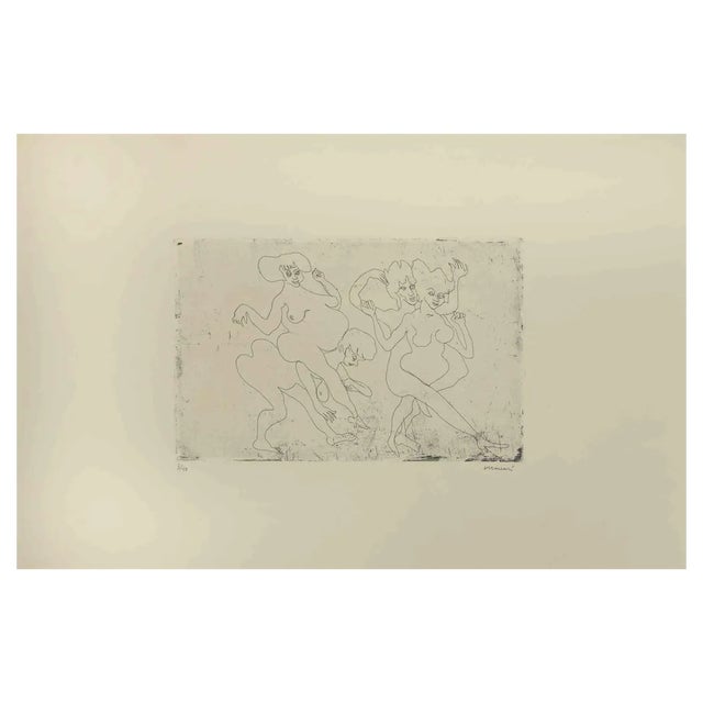 Mino Maccari, Figures, Drypoint, Mid-20th Century For Sale