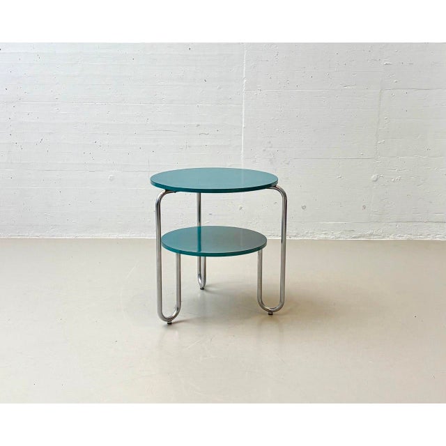 Bauhaus Loop Table with Petrol-Colored Resopal Coating, 1960s For Sale - Image 17 of 17