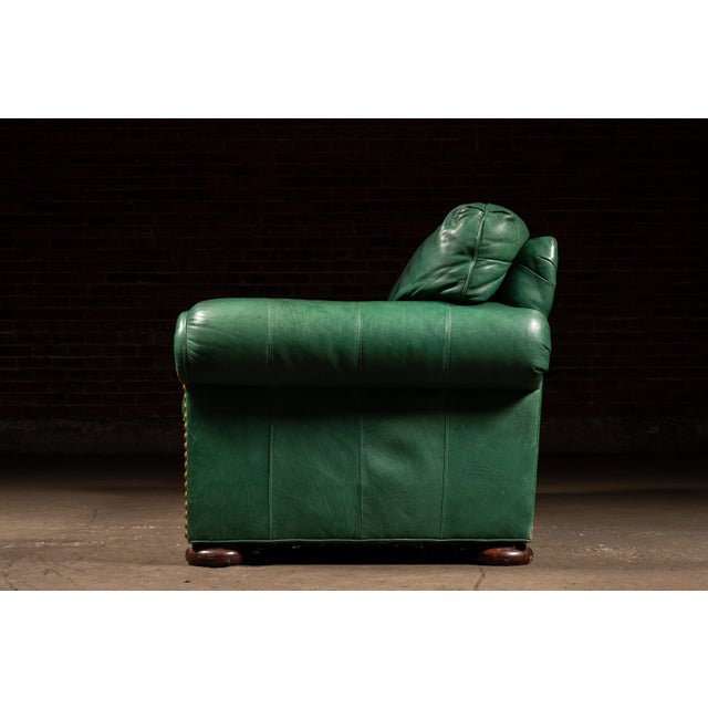 Metal Vintage Leather Rolled-Arm Sofa in Green by Whittemore-Sherrill For Sale - Image 7 of 15