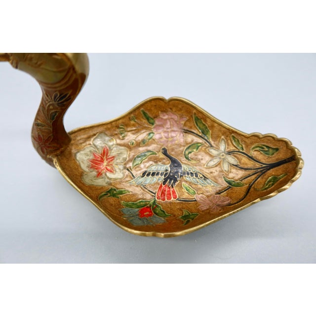 Metal Vintage Brass Champleve Enamel Duck Dish For Sale - Image 7 of 7