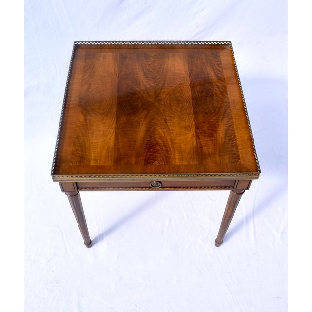 Vintage Baker Furniture French Louis XVI Style Walnut Accent Table Brass Gallery For Sale - Image 9 of 10