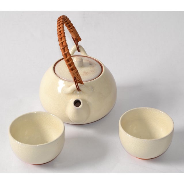 Vintage Japanese Tea Handmade Stoneware Ceramic Kotobuki - Set of 3 For Sale In Miami - Image 6 of 15