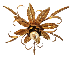 Hollywood Regency Florentine Flower-Shaped Gilt Flush Mount attributed to Hans Kögl, Italy, 1960s