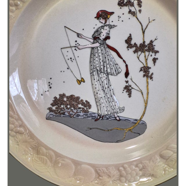 Mid 20th Century Vintage Royal Worcester Palissy Majolica Figural "Jane" Plate For Sale - Image 5 of 8