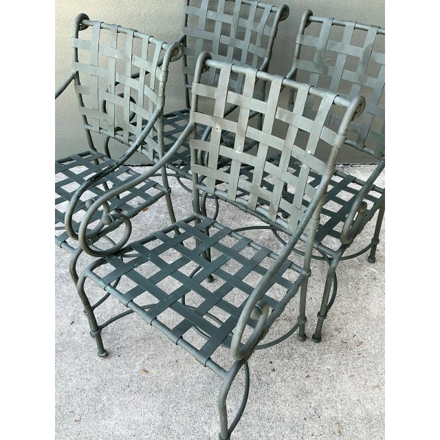 Dark Green Vintage Brown Jordan “Florentine” Scroll Arm Metal Dining Chairs - Set of Four For Sale - Image 8 of 12