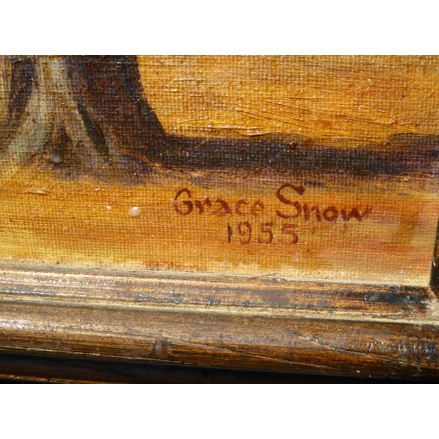 Vintage Oil on Canvas Picture Painting of Trees signed by Grace Snow Unique Picture in Fair Vintage Condition. The...