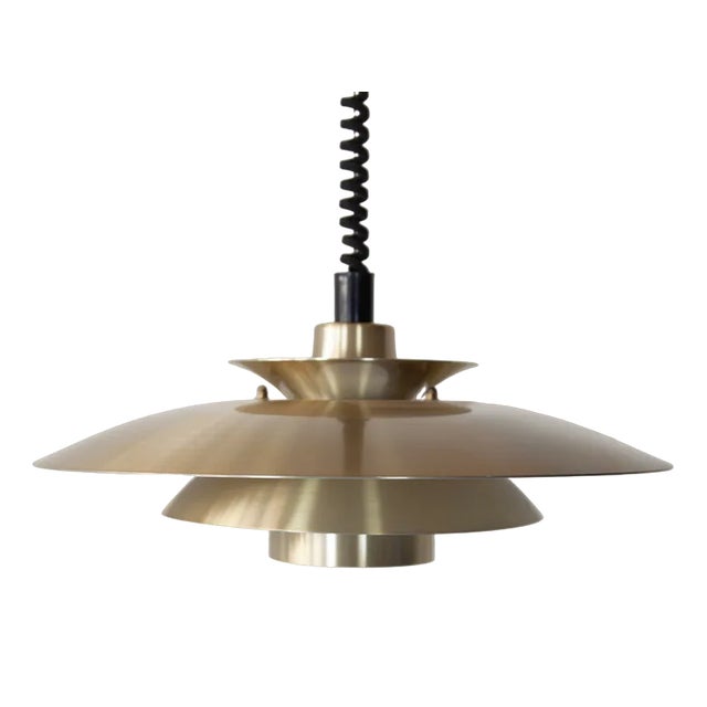 Mid-Century Brushed Gilt Aluminium Pendant attributed to Jeka of Denmark, 1960s For Sale