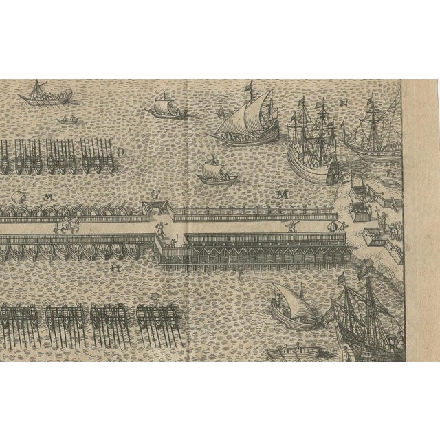 After Hogenberg, Siege of Antwerp: Duke of Parma's Strategic Ship Bridge over the Scheldt, 1585, Print For Sale - Image 5 of 8