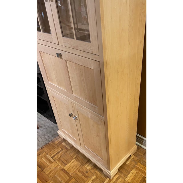 Ohio Amish-Built Solid Hard Maple Fall-Front Desk With Clear Coating, Featuring a Lighted Display, a Glass Shelf Above, and Storage Below. For Sale In Kansas City - Image 6 of 11